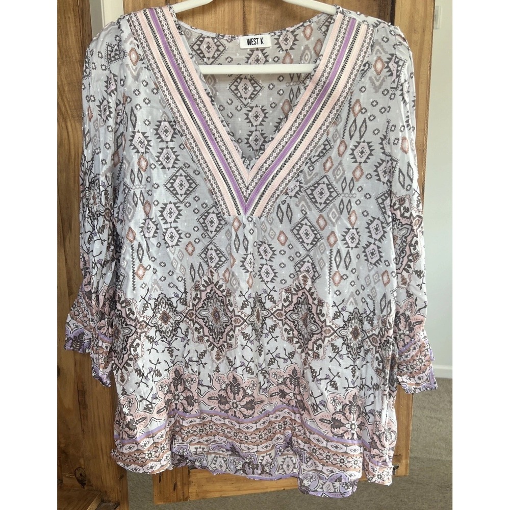 West K Women's V-Neck Blouse Multicolor Size XL 3/4 Sleeve